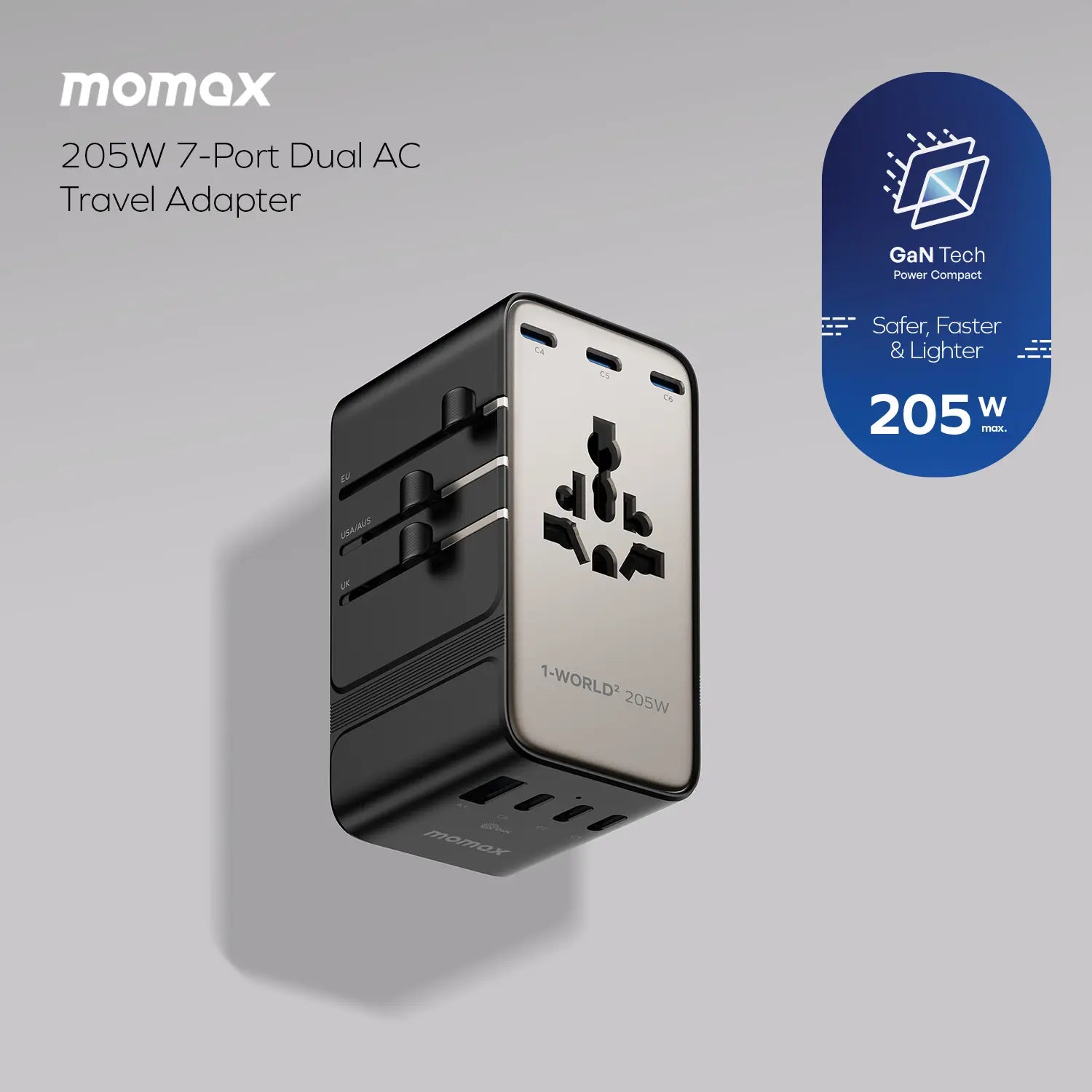 1-World²
205W 7-Port Dual AC Travel Adapter