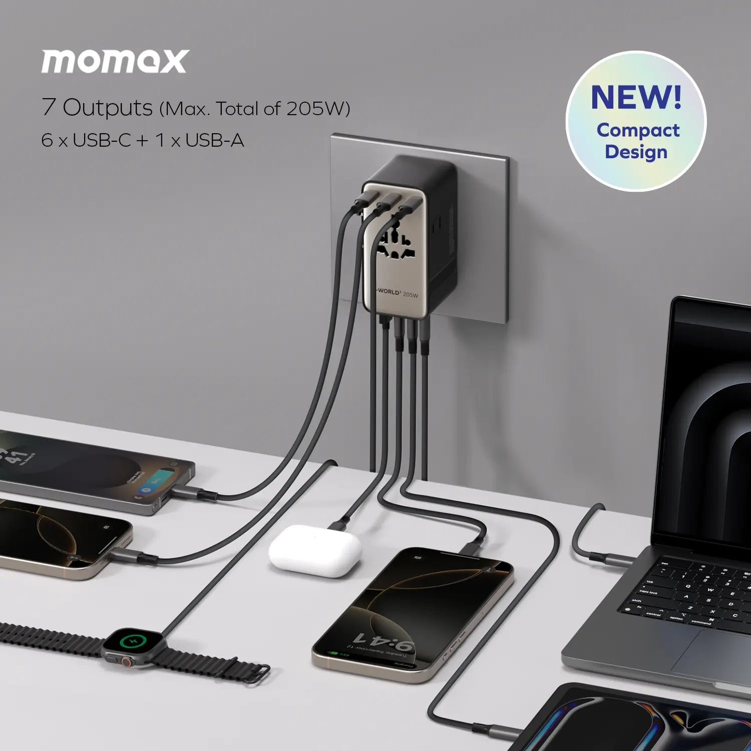 1-World²
205W 7-Port Dual AC Travel Adapter