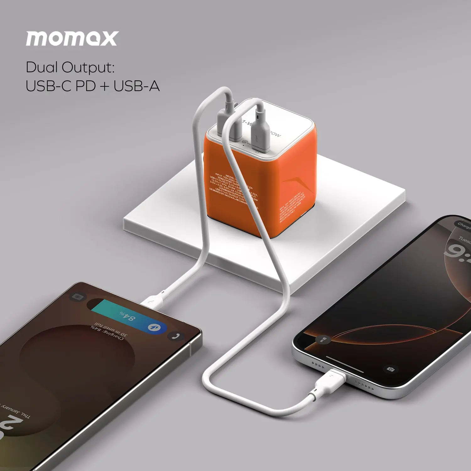 1-World² 2-Port USB-A and USB-C GaN Travel Charger 20W
