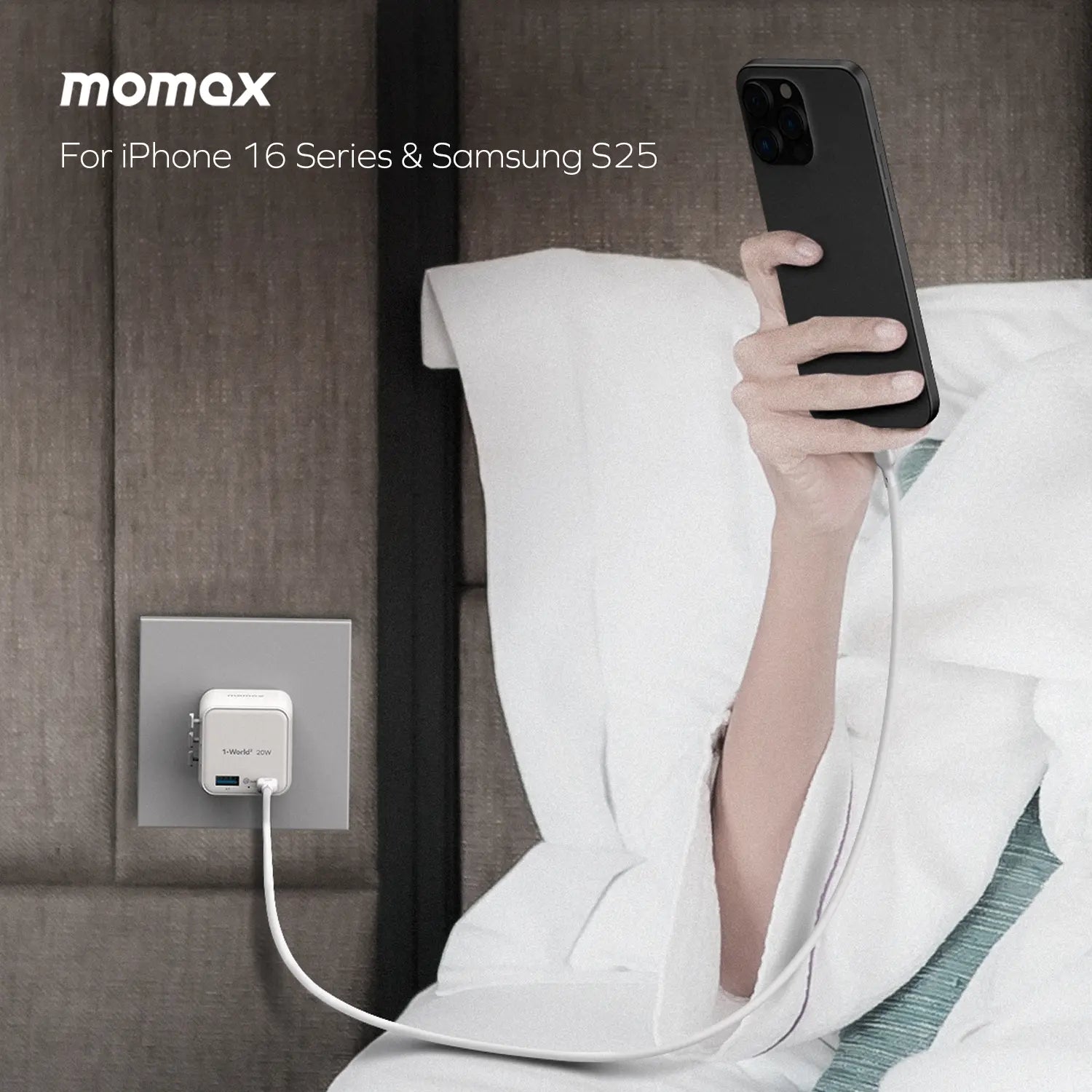 1-World² 2-Port USB-A and USB-C GaN Travel Charger 20W