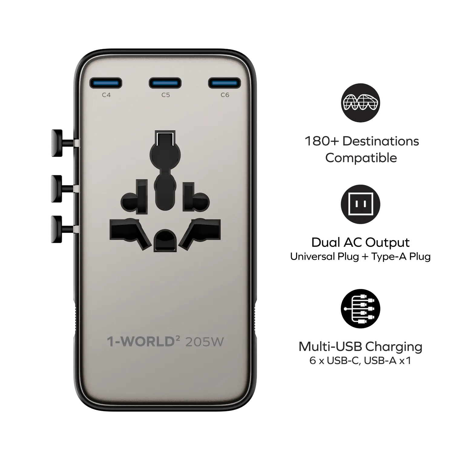 1-World²
205W 7-Port Dual AC Travel Adapter