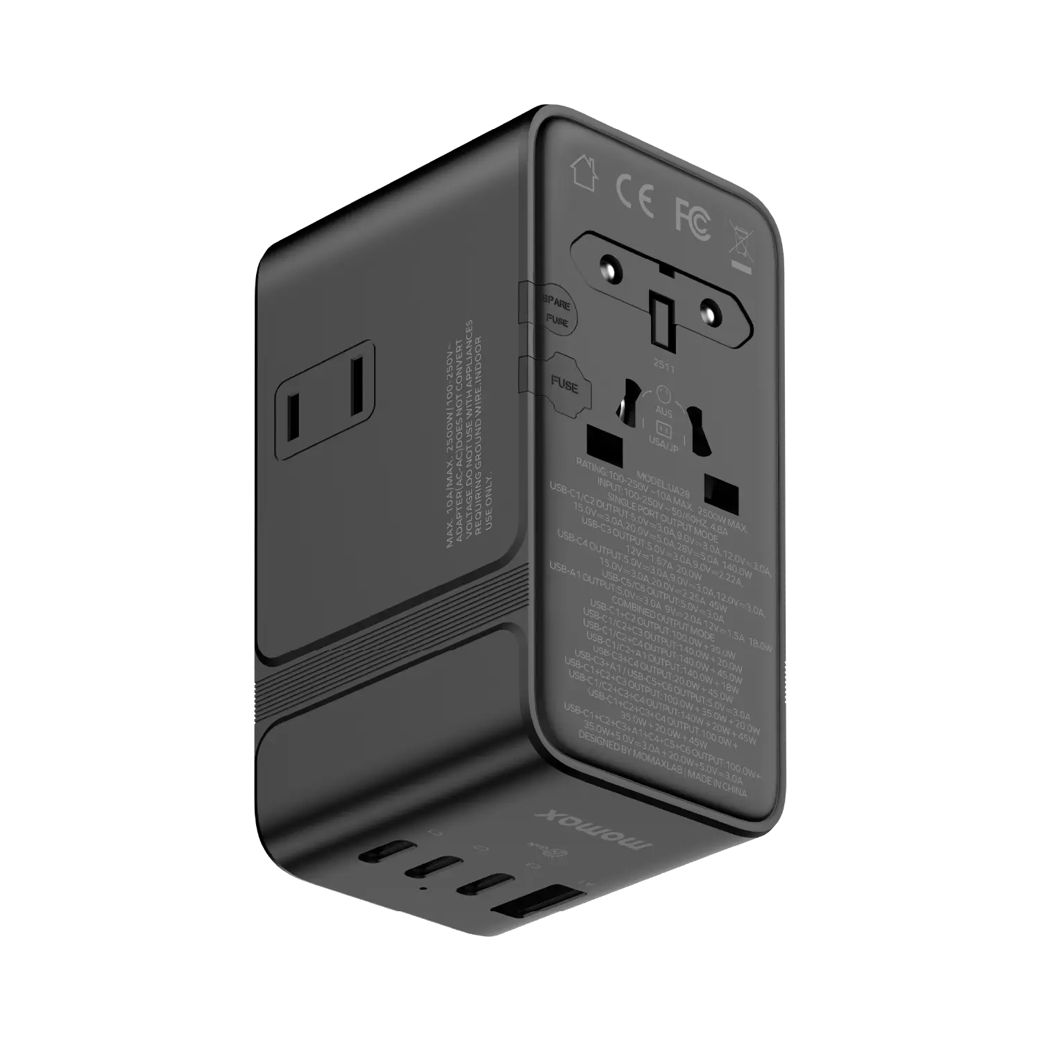 1-World² 205W 7-Port Dual AC Travel Adapter