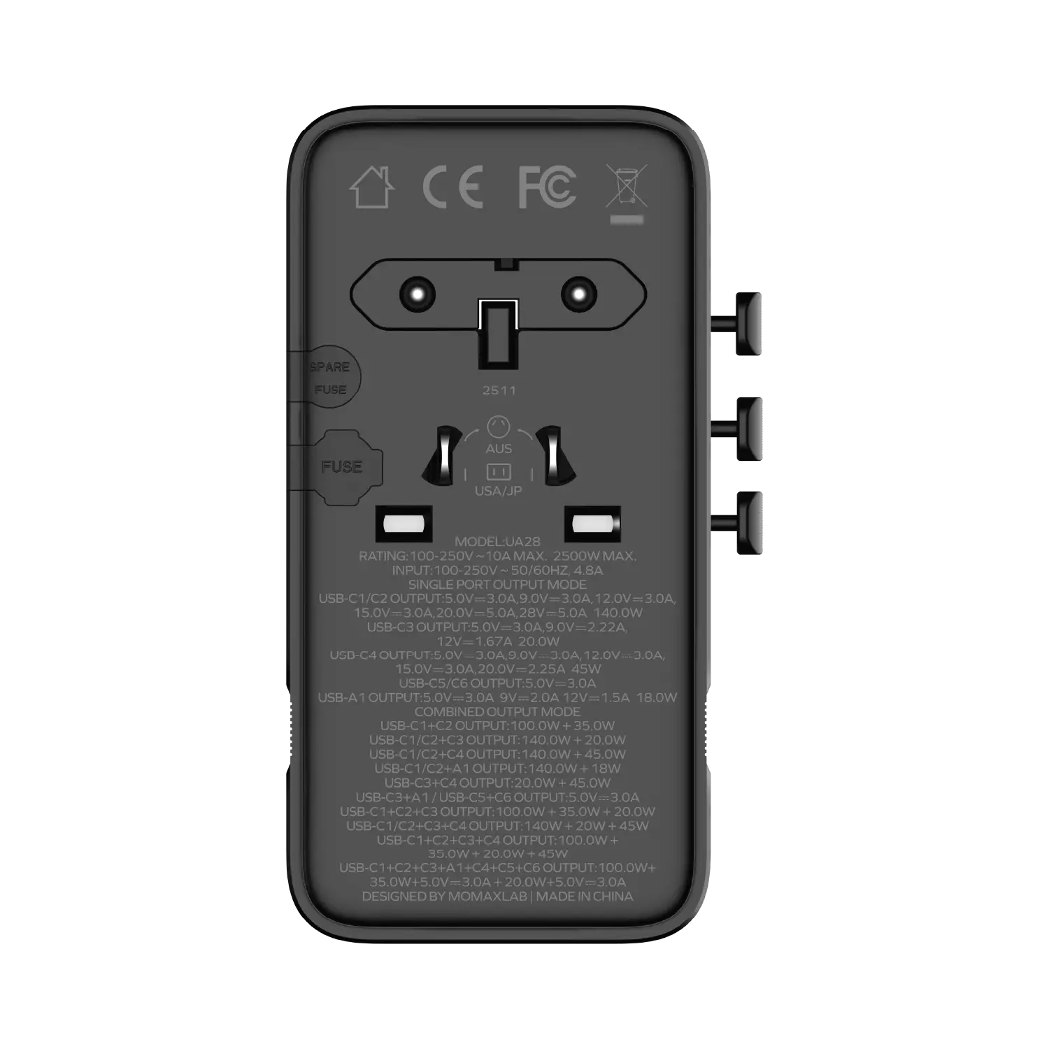 1-World²
205W 7-Port Dual AC Travel Adapter