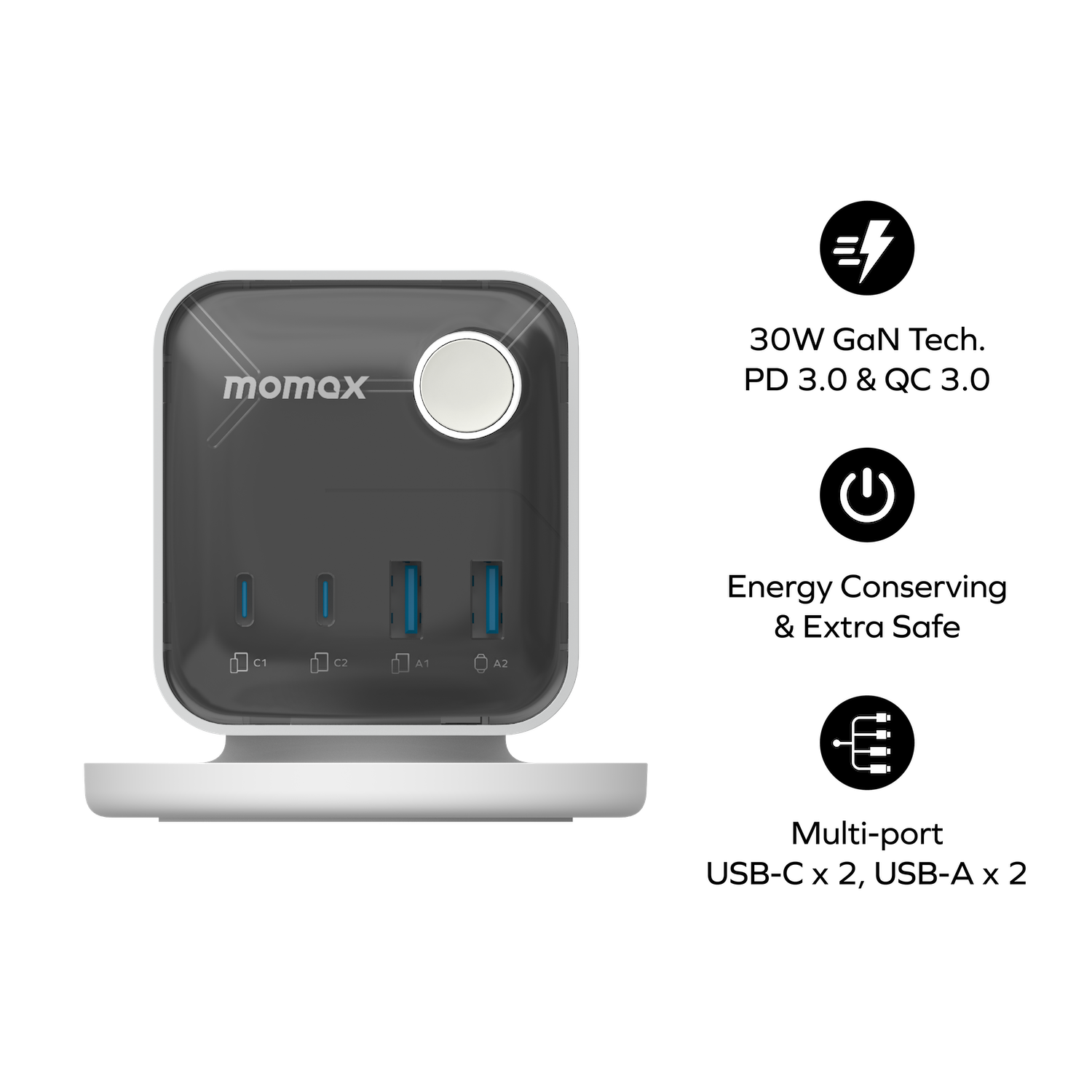 1-Charge Work Flow 3-Outlet GaN Power Cube 25W with USB Ports